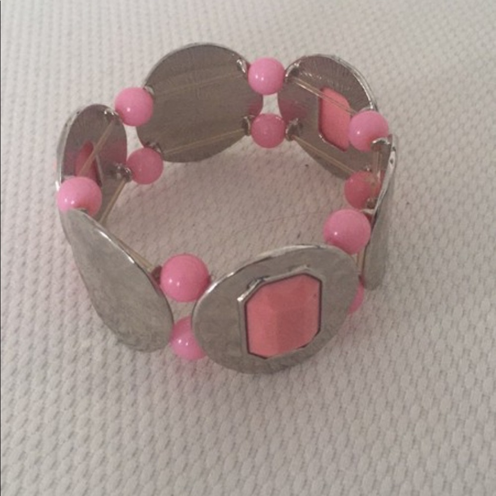 Wallis Silver + Pink Hammered Metal Bangle